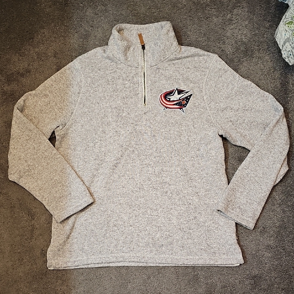 CCM Columbus Bluejackets Gray Quarter-Zip Pullover with Logo. Large.